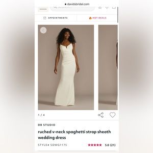 David’s Bridal ruched v-neck spaghetti strap wedding dress